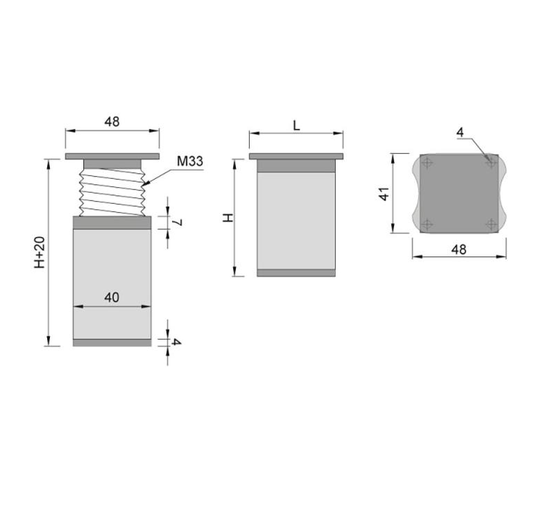 Nóżka meblowa 40x40x120 mm ALUMINIUM (4 sztuki) - obrazek 2