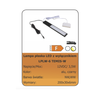 Lampka LED podszafkowa nakładana z wyłącznikiem CZARNA/BIAŁE NEUTRALNE