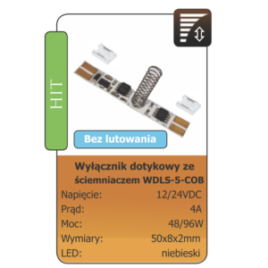 Wyłącznik dotykowy ze ściemniaczem do listew LED z taśmą COB WDLS-5-COB 50x8x2mm /niebieski/