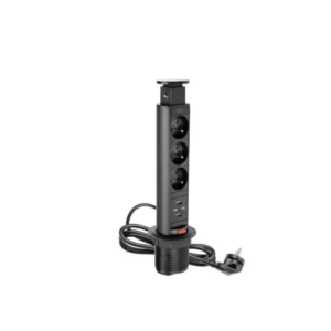 Port zasilający gniazdo wysuwane z blatu SLIM 3x230V +2xUSB CZARNE