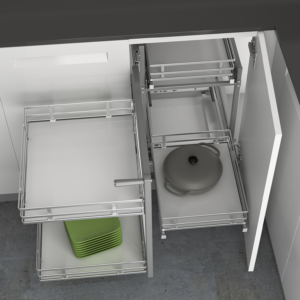 Kosz narożny corner wysuwany UNIWERSALNY 1000 mm BIAŁY/PŁASKI RELING HETTICH ORTA 9381095/9381111
