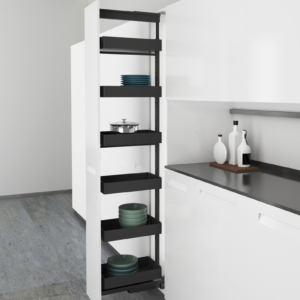 Cargo wysokie z domykiem 300 mm/1600-1950 mm ANTRACYT/PŁASKI RELING HETTICH OLONA 9380994/9380989/9381006